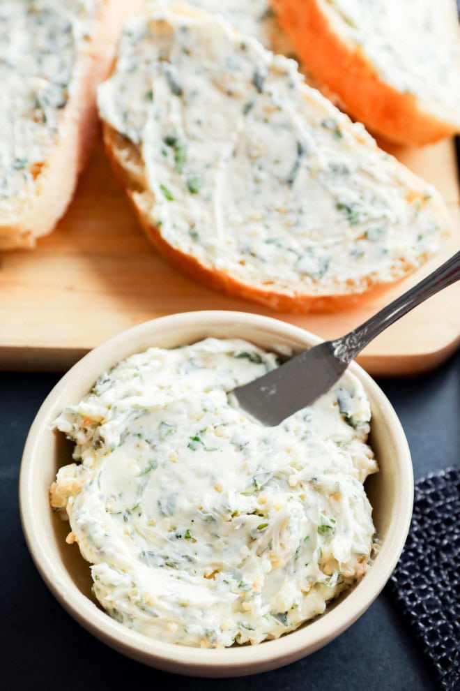 easy spread with fresh parsley, thyme, and basil in it